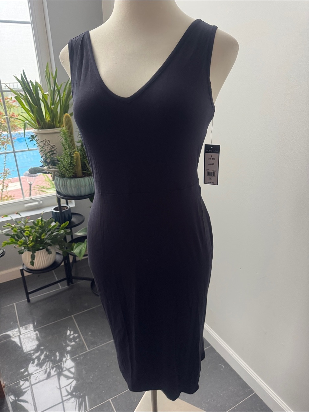 BCBG Sleek Black V-Neck Midi Dress